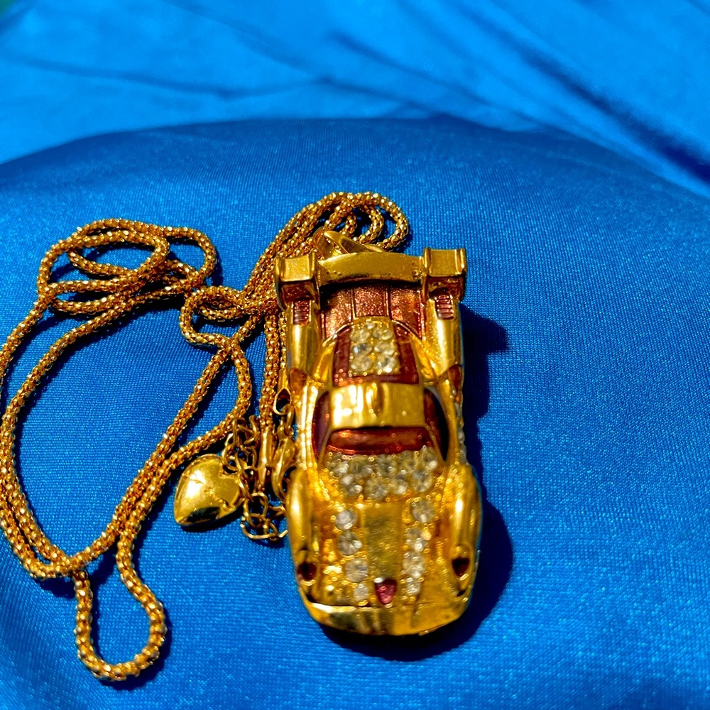 Crystal car charm necklace metallic gold BJ rare - Picture 4 of 6